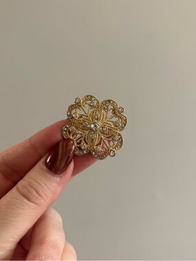 Gold Tone Vintage Inspired Clover Brooch with Gemstones